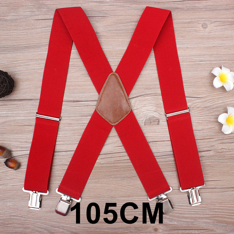 130 cm Plus size Bretels Voor zware Mannen Broek Met 4 Sterke Clips 5 cm Brede Bretels Met X -Back Broek Man Bretels Strap: Red-105cm