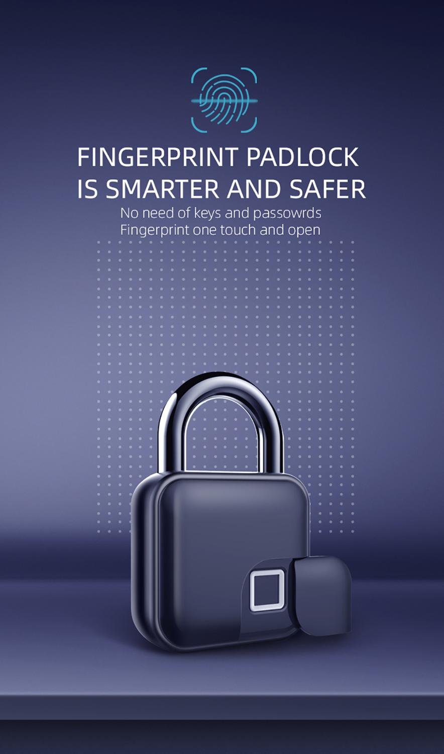 Tuya Bluetooth Smart Biometric Keyless Fingerprint Door Padlocks USB Rechargeable Anti-Theft Waterproof Security Lock