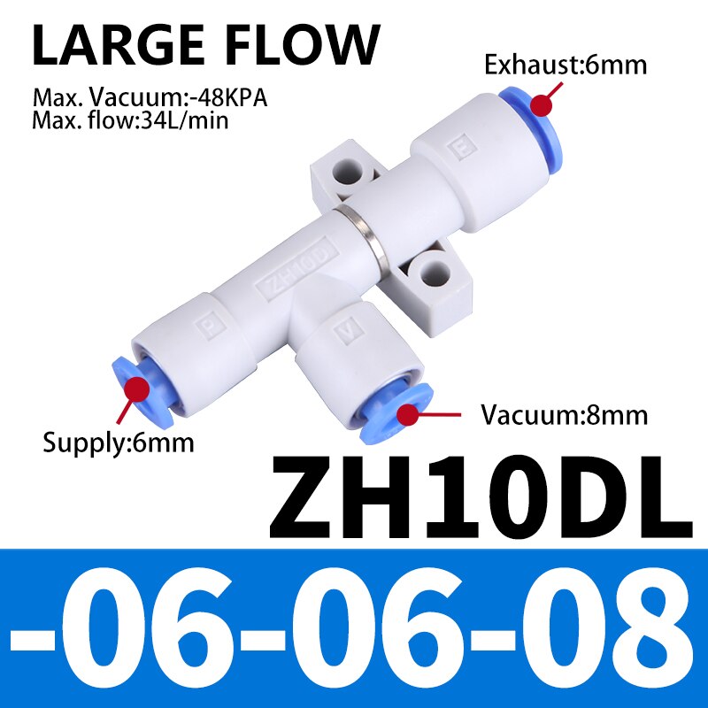 Pneumatic Vacuum Generator ZH05DS ZH05DL ZH07DS-06-06-06 ZH10DL ZH10DS-06-06 ZH13DS-08-10 ZH20D-12-16 01-01-01 Pressure Ejector: ZH10DL-06-06-08
