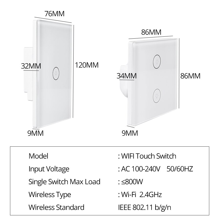 Tuya smart wifi switch smart life app alexa google home remote smart home wall touch switch eu  us 1 2 3 gang væg lys switch