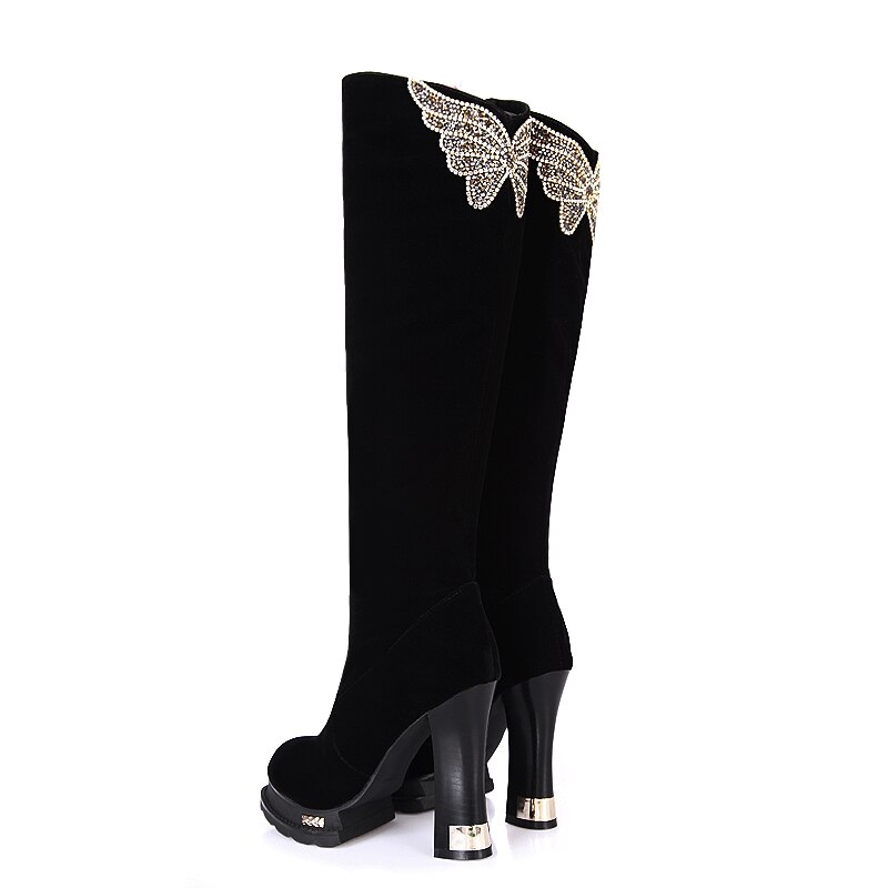 Bottines D'hiver Femme à Talons Hauts Avec Strass - Doublure Fourrure Ou Synthétique | Talon Bloc 9 Cm | Fermeture éclair