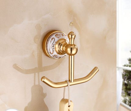 Bathroom Accessories Set Aluminum Carved Champagne Gold Towel Rack Towel Bar/Ring Toilet Brush Holder Corner Shelf Paper Holder: Robe hook
