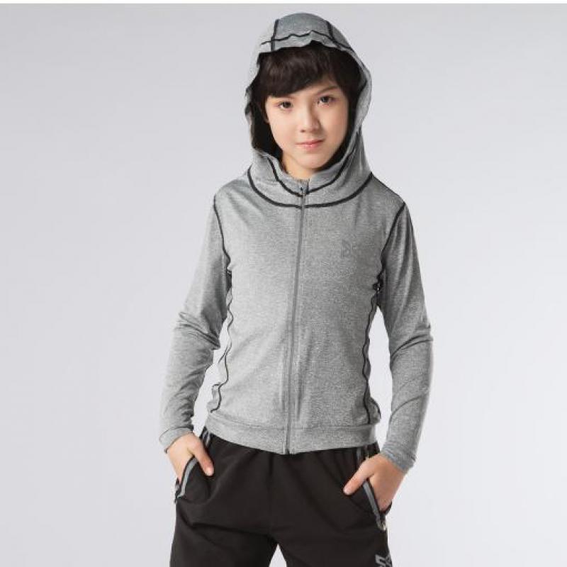 HAMEK Jongens Running Hooded Jassen Kids Strakke Dunne Jas Basketbal Voetbal Outdoor Fitness Jassen Reflecterende Streep Zip Snelheid Droog