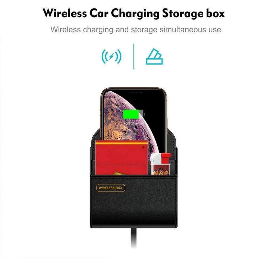 Wireless Car Charger 10W Qi Fast Charging Stand Beugel Houder Opbergdoos Telefoon Houder Voor Iphone 12 11 Xr X 8 Samsung