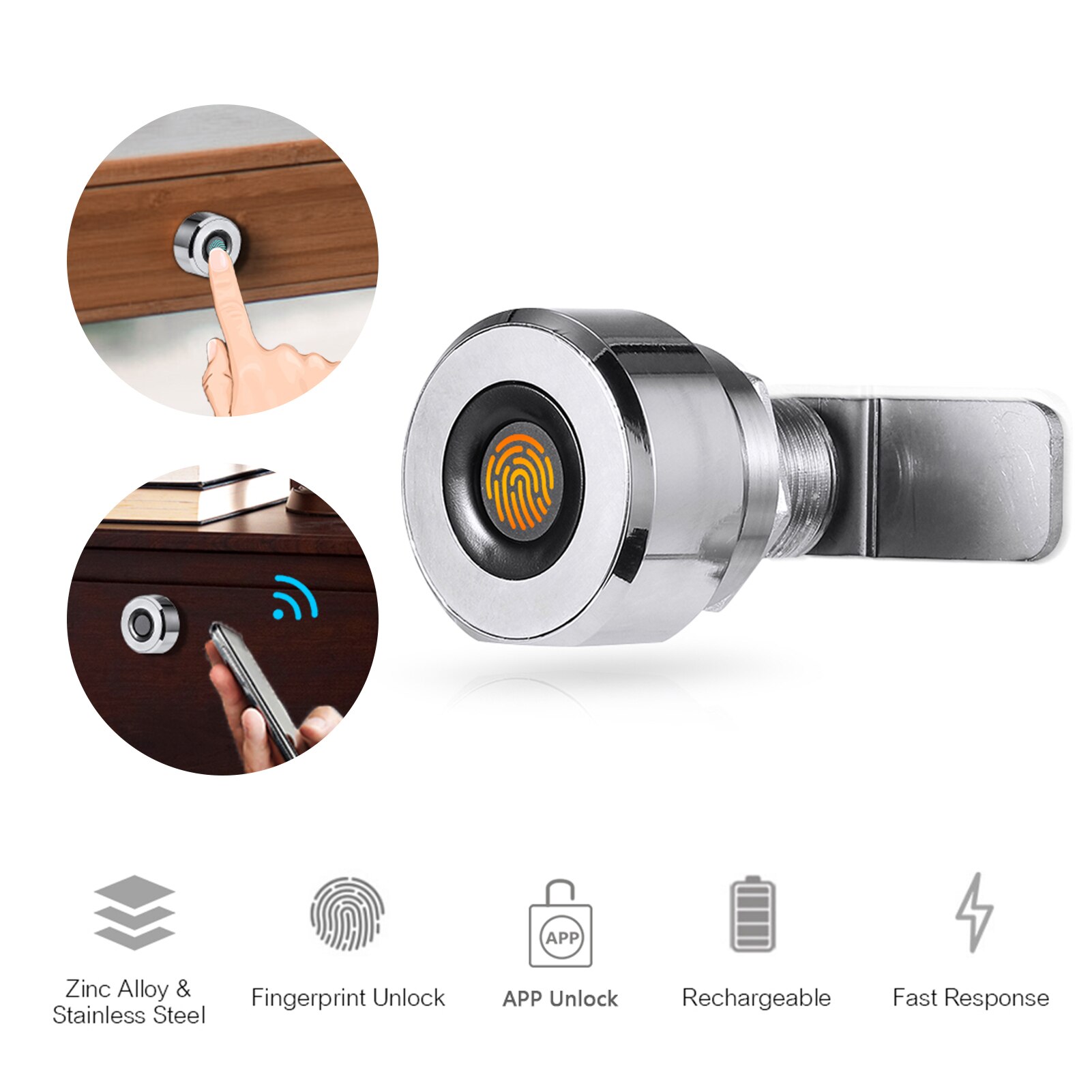 Smart Drawer Lock Fingerprint APP Unlocking Electronic Cabinet Locks 100 Fingerprints Rechargeable Keyless Built-in Smart Lock: Fingerprint and APP