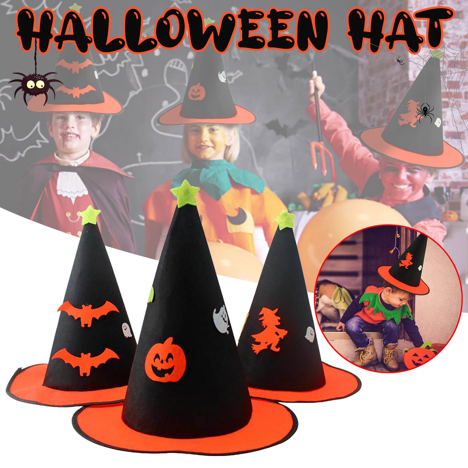 Black Witch Hats Wizard Top Hat Party Cap Cosplay Fancy Dress Halloween Masquerade birthday Head Wear