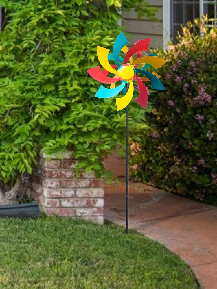 Kinetic Wind Spinners 12X54 Inch Metal Wind Catchers Garden Sculptures &amp; Statues Garden Decorations Double Windmill Spinner With