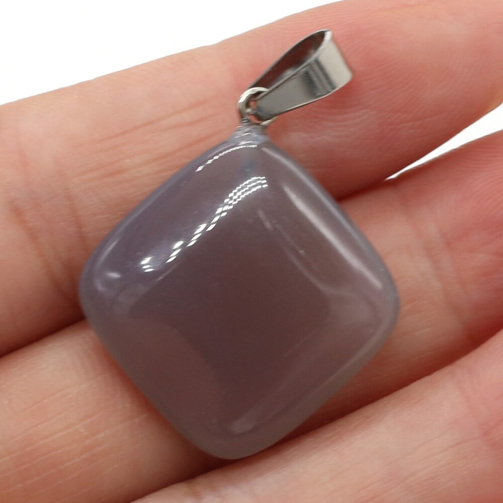 Natural Agates Necklace Pendant Square Pendant Charms for Making DIY Jewelry Necklace Pendant Size 25x25mm: Grey Agate