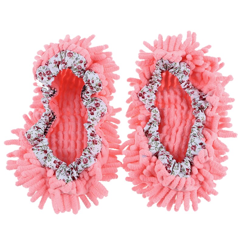 Par de pulido de suelos de Casa limpieza de polvo calcetines de pie zapatos zapatillas mopa rosa