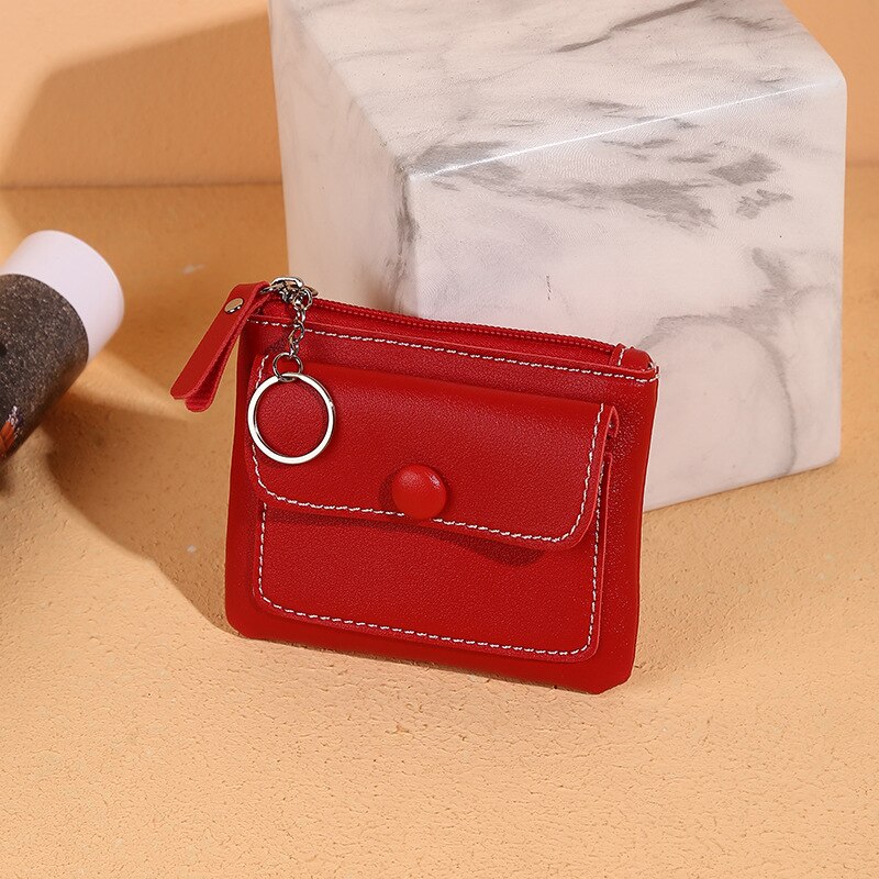 Moda couro do plutônio da moeda bolsa feminina mini kawaii cartão carteira titular chave saco de armazenamento meninas 2021 nova clara pequena bolsa mão bolsas: Vermelho