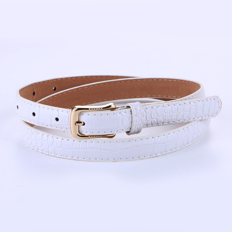 Bra kvinna pu läder skinny belt tunna midjeband remmar smala krokodil mönster bälten pin spänne bälte lady jean student