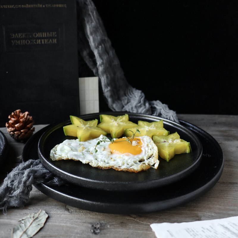 Ceramic tableware, steak plate, fruit plate, iron plate, braised plate, spaghetti, sushi, Western plate, black matte flat plate