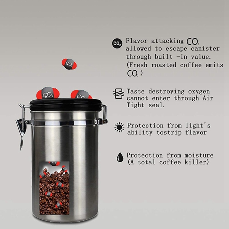 Coffee Flour Sugar Stainless Steel Container Dili Kitchen Storage Canister Vacuum Co2 Valve Airtight Coffee Container Storage Ca