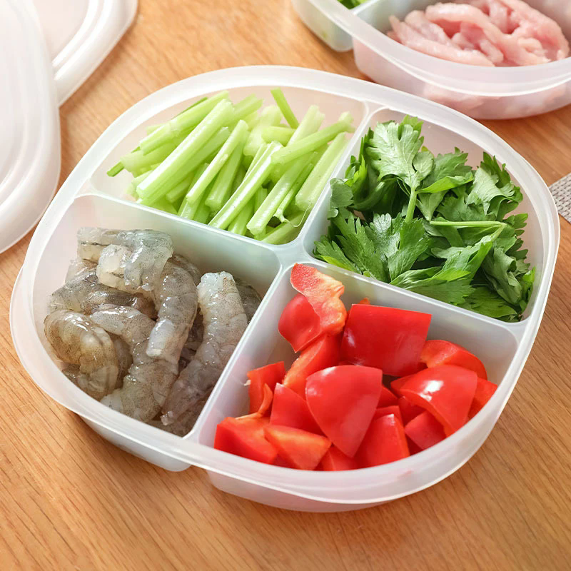 4-Grids Clear Plastic Fridge Food Storage Box With Lid Sealed Fresh-Keeping Container For Freezer Fresh Fruit Kitchen Organizer