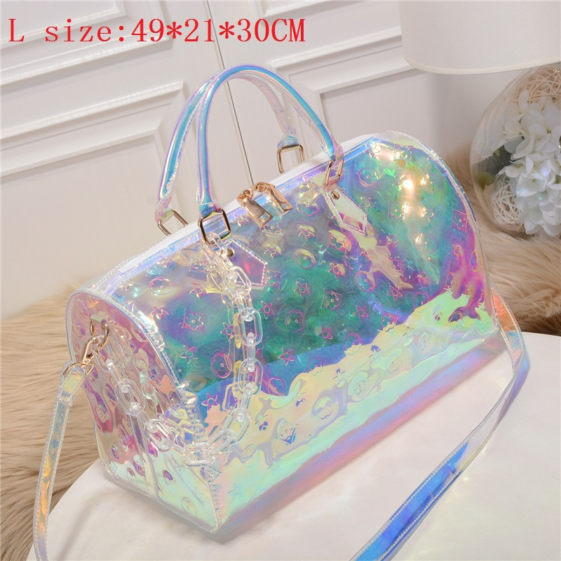Arc-en-ciel Laser Gril Sport sac brillant femmes voyage sac à main PVC holographique bagage Transparent dame fourre-tout hologramme valises: Rainbow Laser L