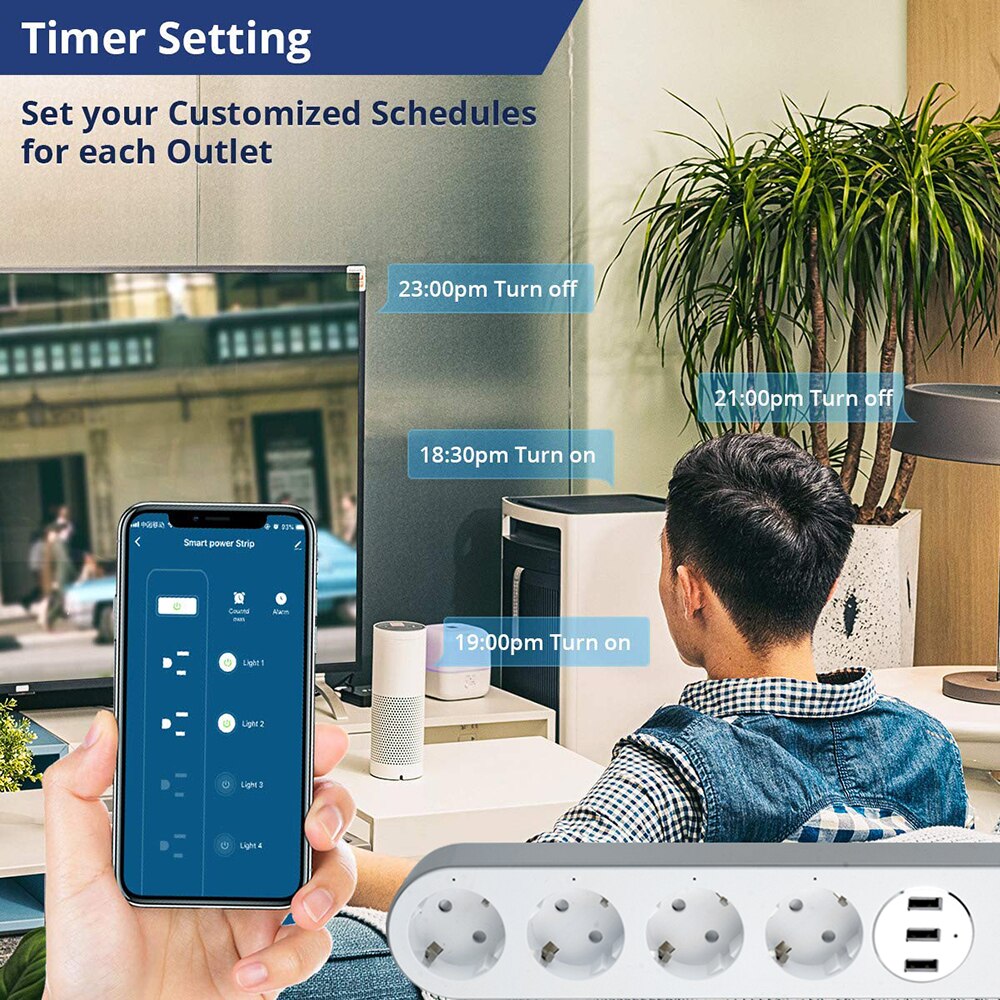 WiFi Smart Power Strip Intelligent Plug Socket Support Voice Control APP Remote Control Timer Function