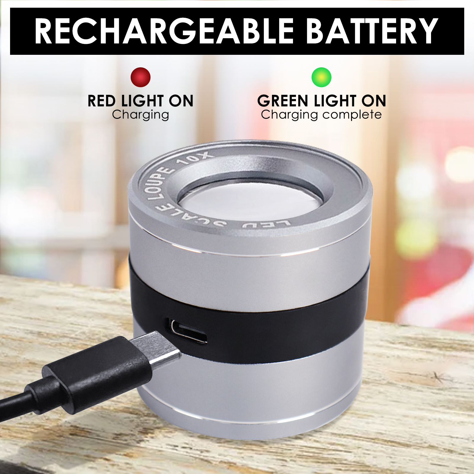 10x Vergrotende Optische Juwelier Loupe Full Metal 5 Led/5 Uv Licht Gebruiksvriendelijke Oplaadbare Loep