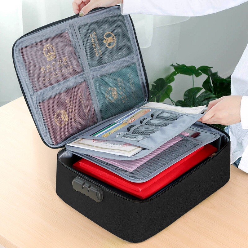 GUMST Document Bags Large Capacity Files Organizer Travel Bags Cosmetic Box Waterproof Digital Bags Document Organizer: Black two layers