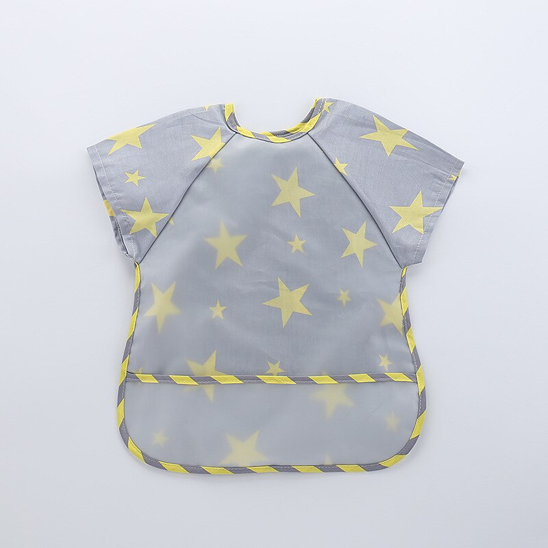 Bavoirs imprimés imperméables pour bébés, tablier à manches courtes avec fermeture arrière à crochet et boucle: yellow star