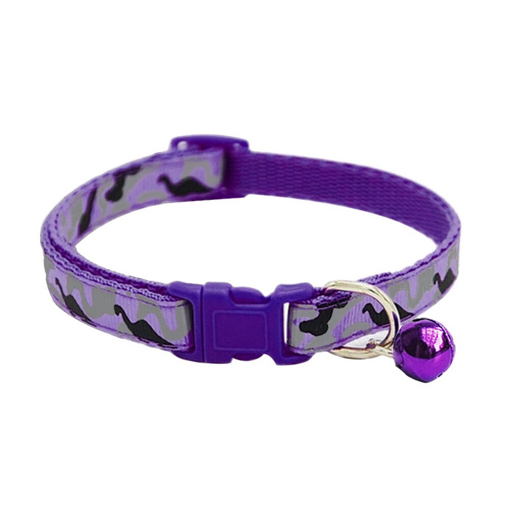 1pc gato cachorro colar com sino camuflagem impressão pescoço cinta poliéster fivela ajustável gatinho filhote de cachorro pet trela acessórios animais: Camouflage Pruple
