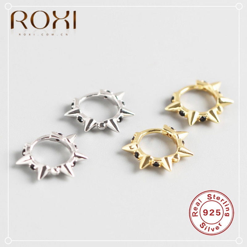 Roxi 925 Sterling Zilveren Ronde Zwarte Kristal Klinknagel Stud Oorbellen Voor Vrouwen Punk Unisex Oorbellen Accessoire Street Style Oorbellen