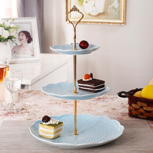 Cristmas-platos de cerámica para decoración, plato de fruta para el hogar, sala de estar, estante para aperitivos y postres, soporte para Tartas, té de la tarde, plato para dulces: 3PLY BLUE