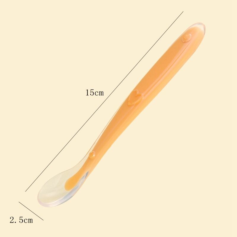 1pc Baby Sicherheit Silikon Löffel Kleinkind Zubringer freundlicher freundlicher Milchshake Suppe Fütterung Löffel BPA FREI Baby Utensilien Liefert: Orange