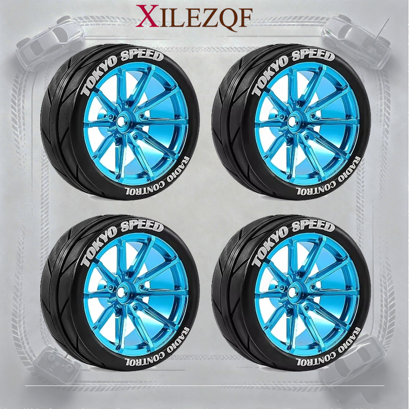 65mm RC Alloy Wheels & Rubber Tires 12mm Hex Hub For 1/10 Rally Racing Car Tamiya TT01 TT02 XV01 TA06 A959 PTG2 Upgrade Parts