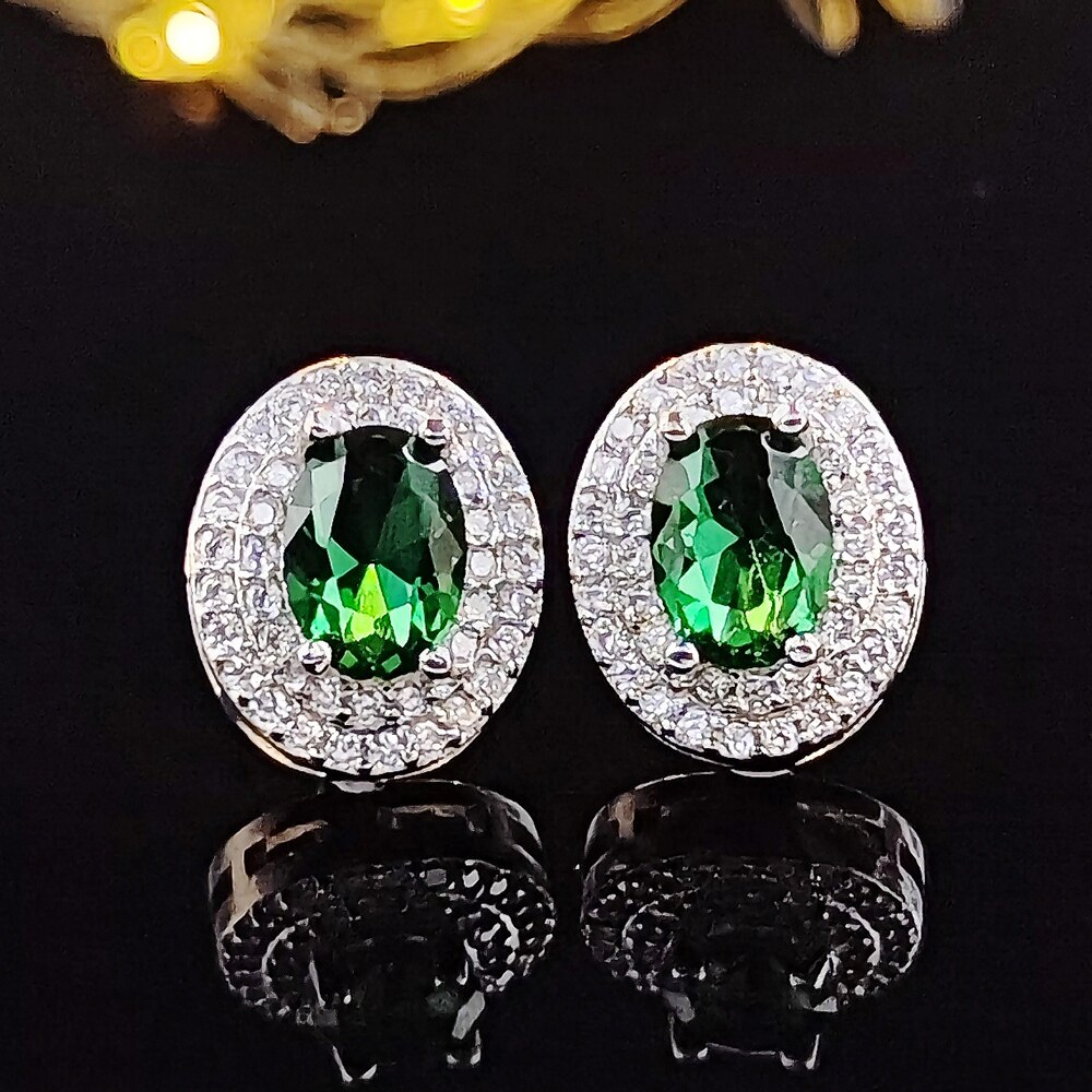 Confezione da 2 pezzi set di gioielli da sposa color argento halo anello di fidanzamento orecchino tondo per matrimonio regalo di natale J7284