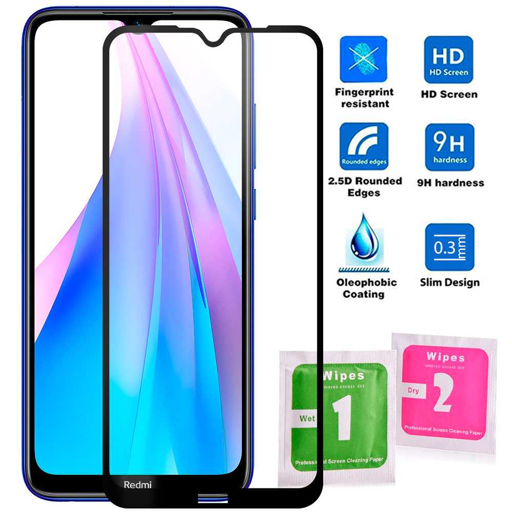 Protettore di Vetro Temperato per Xiaomi Redmi Nota 8T premio 0,3mm 9H Salva film anti shock Graffio Bordo Nero