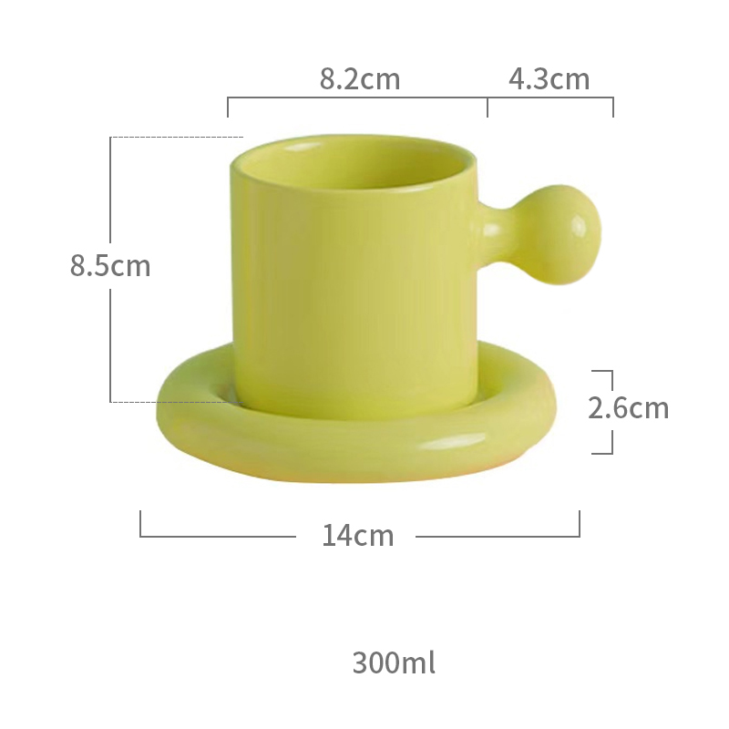 Taza con mango de bola redonda de 300ml, juego de platos, Taza de cerámica personalizada para café, té, platillo, cocina, oficina, decoración del hogar: Green