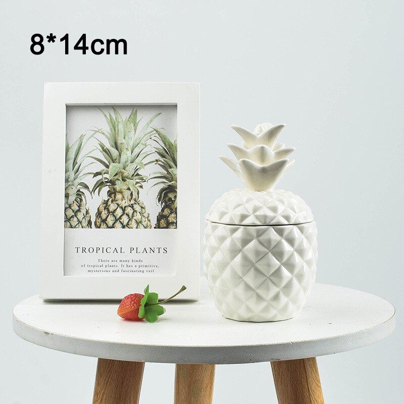 Nordic Keramische Ananas Opslagtank Aromatherapie Kaars Container Desktop Organisatie Box Met Stofdichte Cover Torage Fles: -B-White