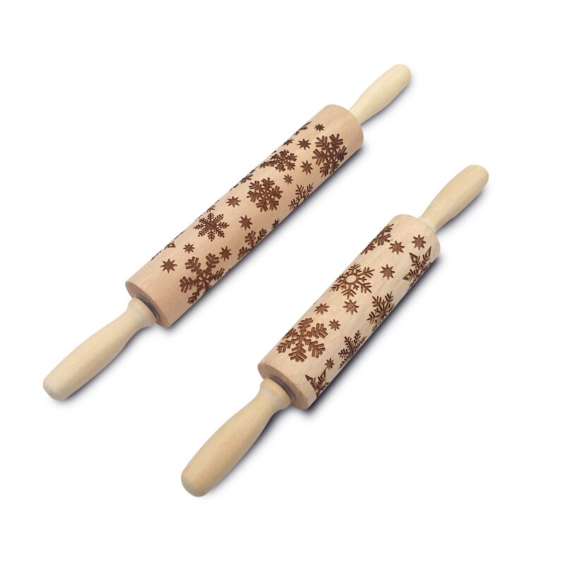 Kerst Embossing Rolling Pin Koekjes Bakken Noodle Biscuit Fondant Taart Deeg Gegraveerde Roller Rendier Houten Deegroller