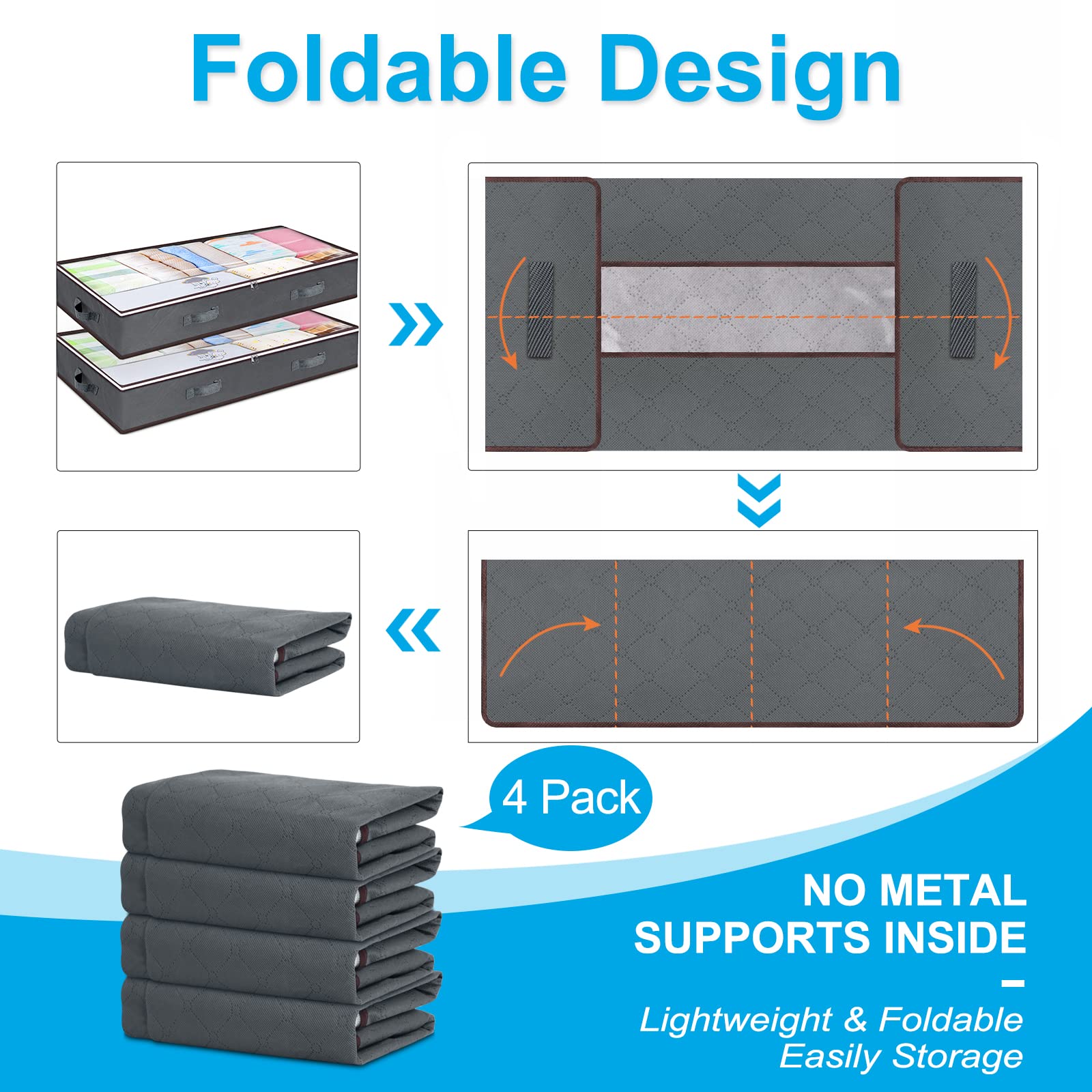 Conteneurs de rangement pliables sous le lit, avec fenêtre transparente, organisateurs de jouets sous le lit et sacs de rangement pour vêtements, bacs de rangement pour placard