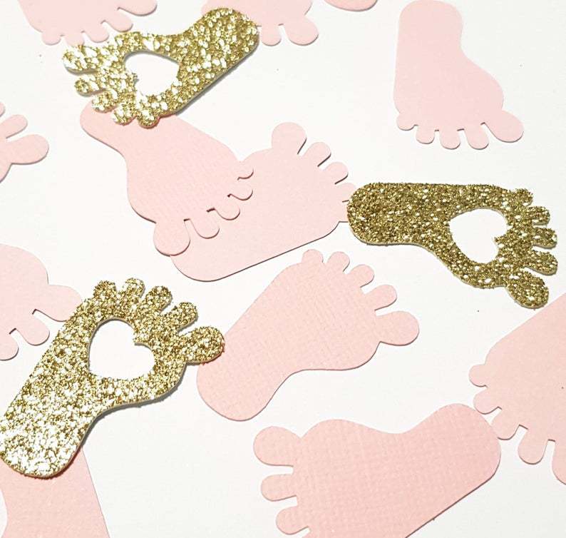 100 st babyfotspår konfetti bordsdekor baby shower första födelsedag pojke flicka fest gynnar dekorationer konfetti kön avslöja: Rosa guld