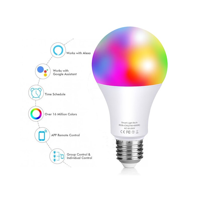 Smart Light Wifi Alexa Led Lamp Werkt Met Alexa E27 B22 App Controle Of Ir Afstandsbediening Rgb Veranderende Multicolor lamp