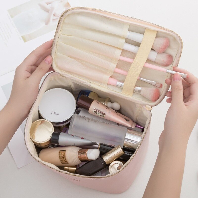 1 Pc Grote Vrouwen Cosmetische Tas Pu Lederen Waterdichte Rits Make-Up Tas Reizen Wassen Make Organizer Beauty Case