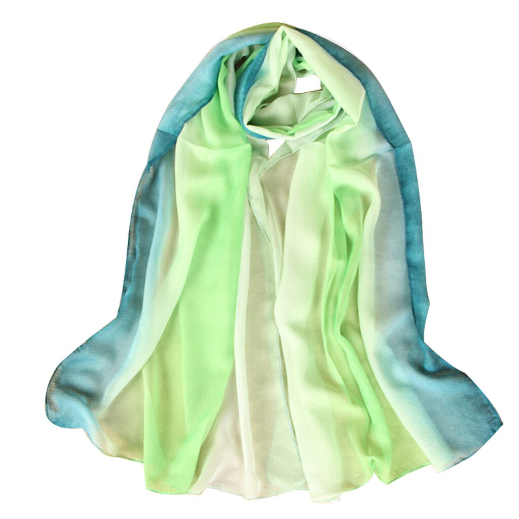 Tørklæde kvinde silke tørklæde lang slank gradient farve bedst til dame: Blå