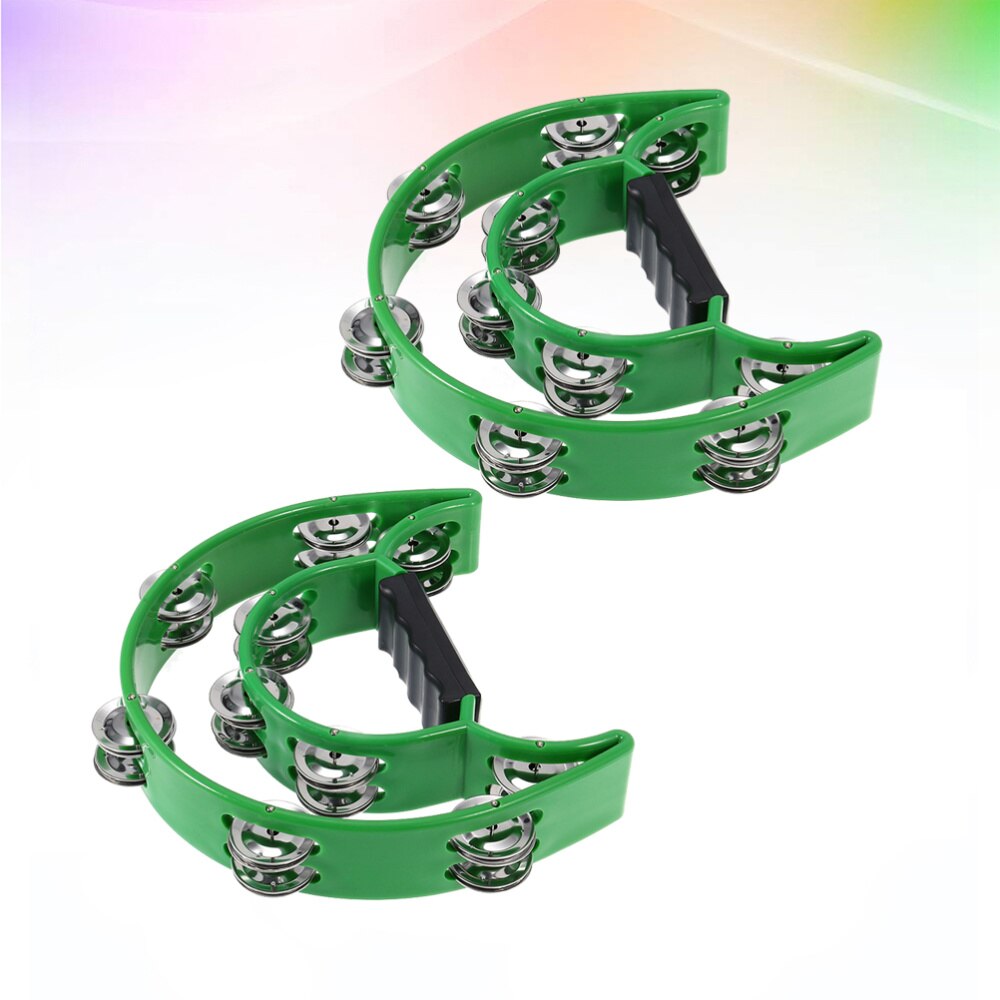 2pcs Double Row Tambourine Half Moon Metal Musical Jingles Tambourine Hand Held Rattle for Bar Party (Red): Green