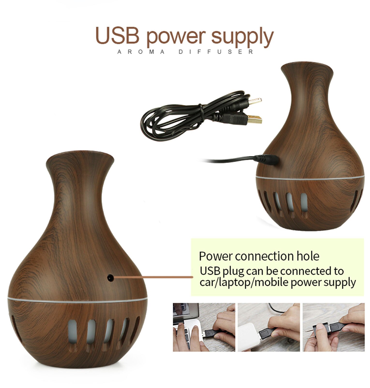 4# Usb Electric Humidifier Essential Aroma Oil Diffuser Ultrasonic Wood Grain Air Humidifier Usb Mini Mist Maker Led Light Hogar