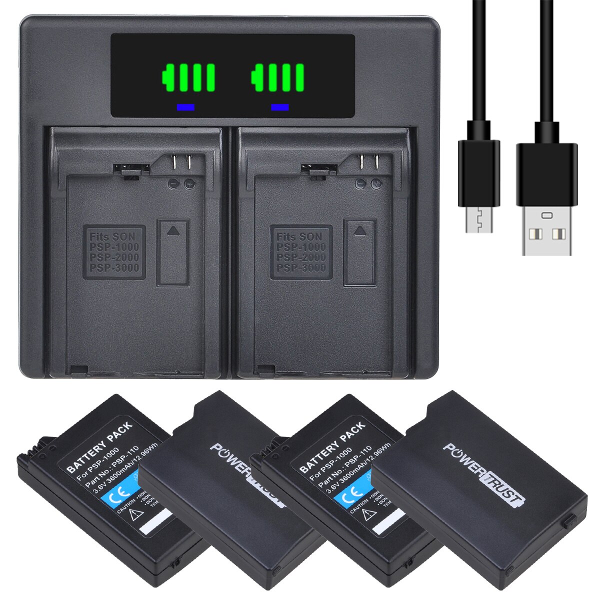 3600mAh PSP1000 Battery / PSP-1000 Battery Charger for Sony PSP-110 PSP-1001 PSP 1000 PlayStation Handheld Console: 4Battery 1Charger