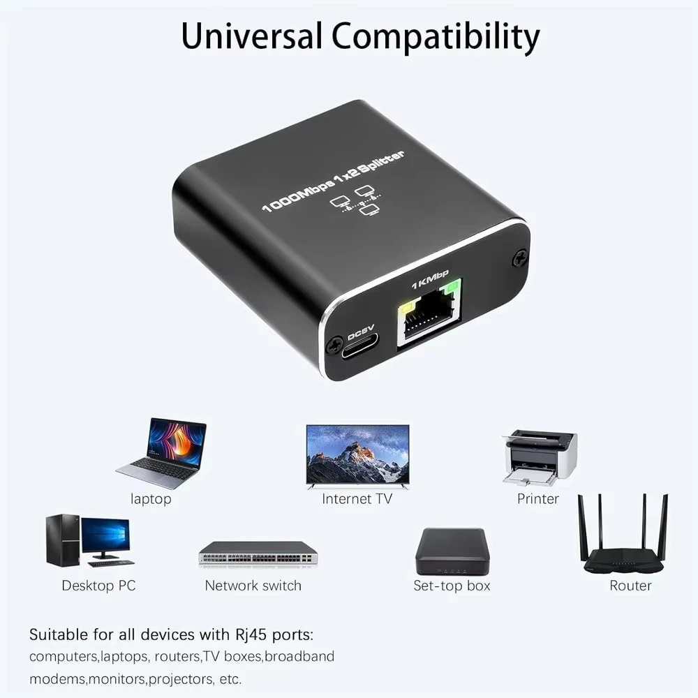 Gigabit 1000mbps rj45 divisor 1 a 2 4 adaptador ethernet lan conector interruptor acoplador para pc portátil tv box roteador tv digital