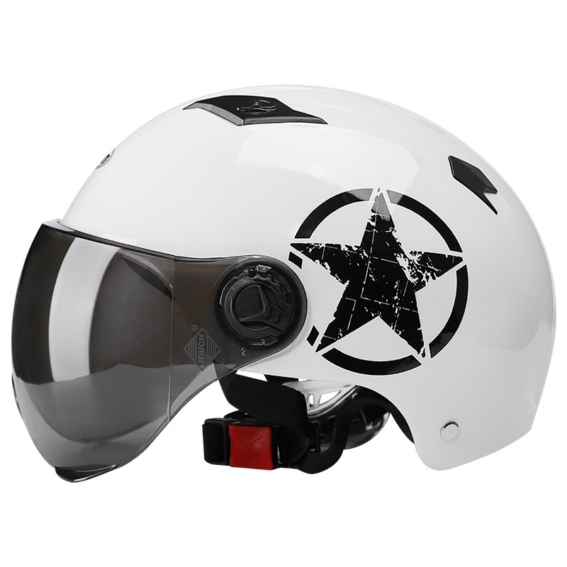 Casques de Moto demi casque Scooter moteur Crash casque Bye casques pour Moto vélo parasol Protection solaire été unisexe: White