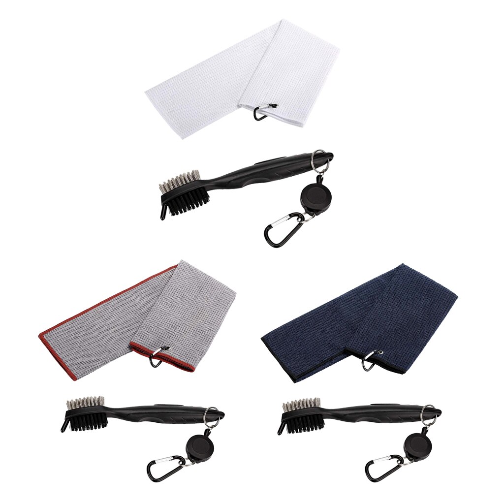 Portable Golf Club Cleaner Two-sided with Carabiner Golf Ball Cleaning Tool with Clip Gray