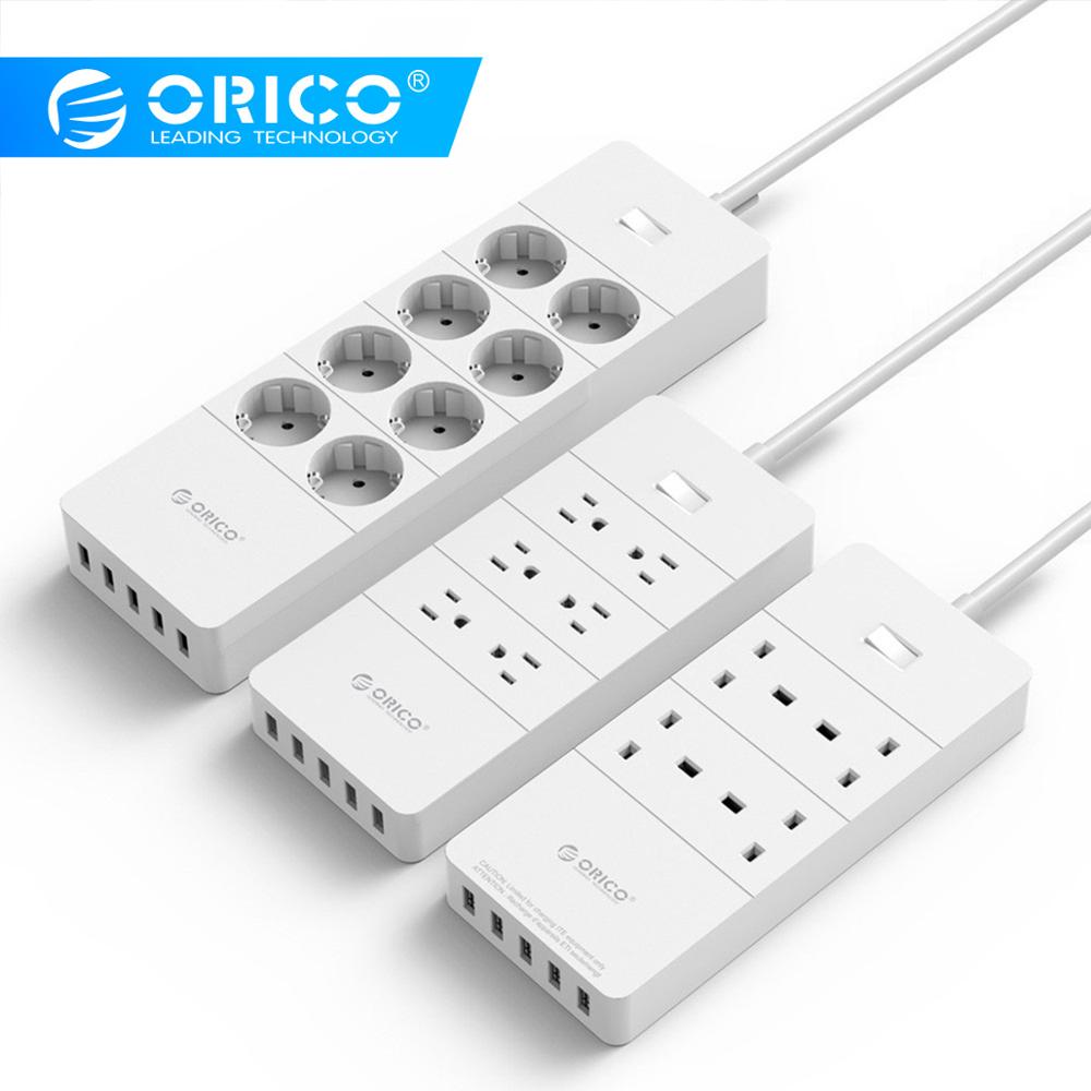 Orico Power Strip Eu Ons Uk Plug 4/6/8 Outlet Overspanningsbeveiliging Smart Socket Met 5 Usb Home Office surge Protector Extension