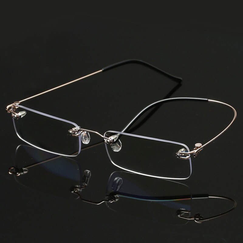 May Flower Anti-Blue Rimless Reading Glasses Square Metal Presbyopic Eyewear With Case Eyeglasses Men‘s Glasses For Sight Plus+4