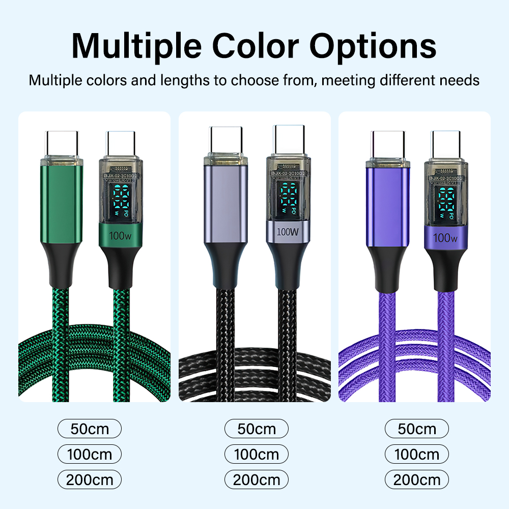 USB C Cable PD 100W Digital Display USB C to C Data Cord 0.5M/1M/2M Quick Charge Type-C Charging Line for Mobile Phone Laptop