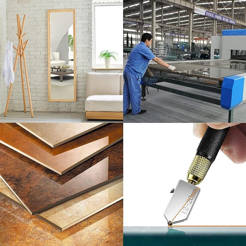 Oil Feed Glass Cutter Kit,Glass Cutting Tool With Handle, Ruler, Scriber Pen Etc, For Cutting Mirror, Tile And Glass