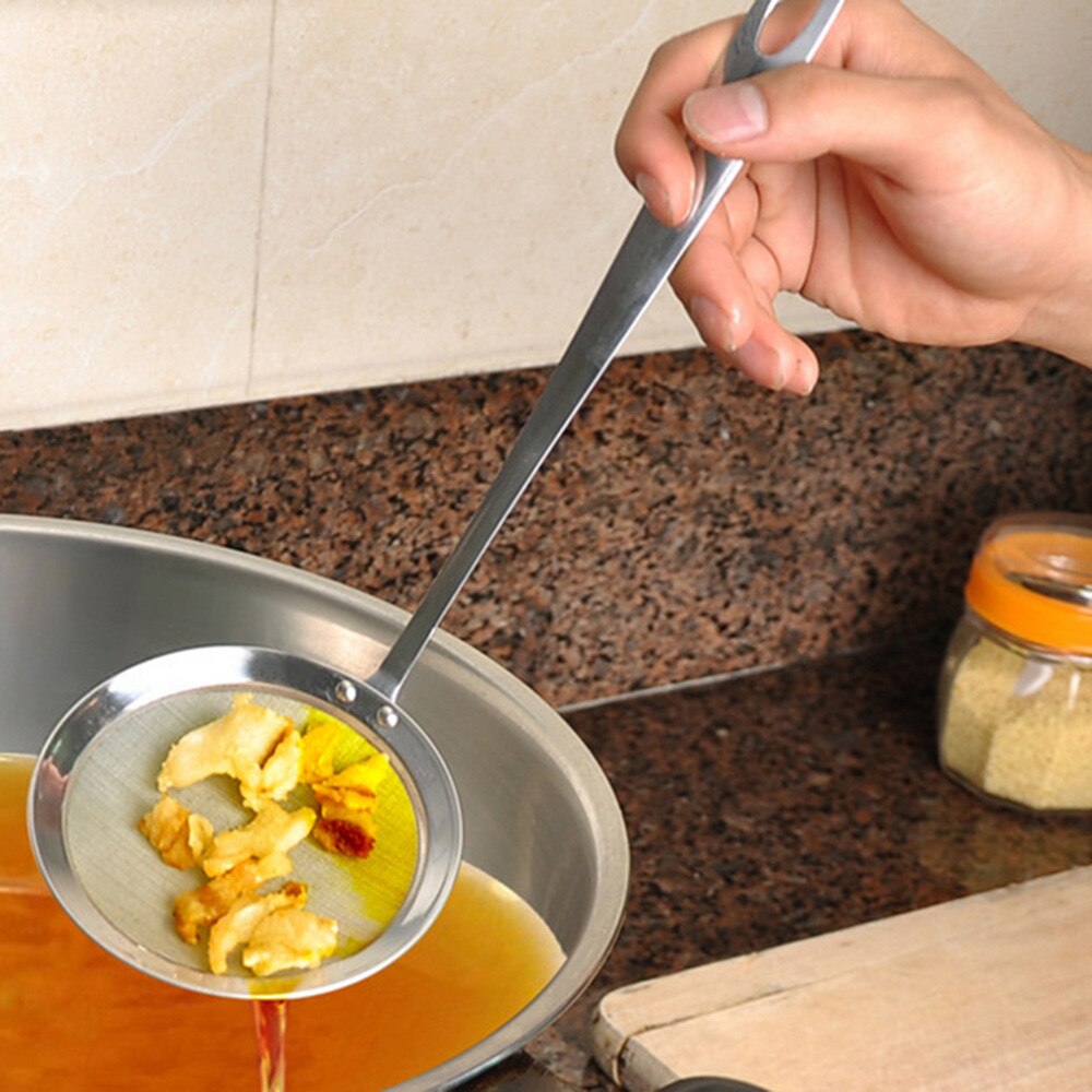 Round Network Stainless Steel Colander Spoon Filter Oil Filter Grid Scoop Fried Cooking Filter Spoon Kitchen Filter Tools