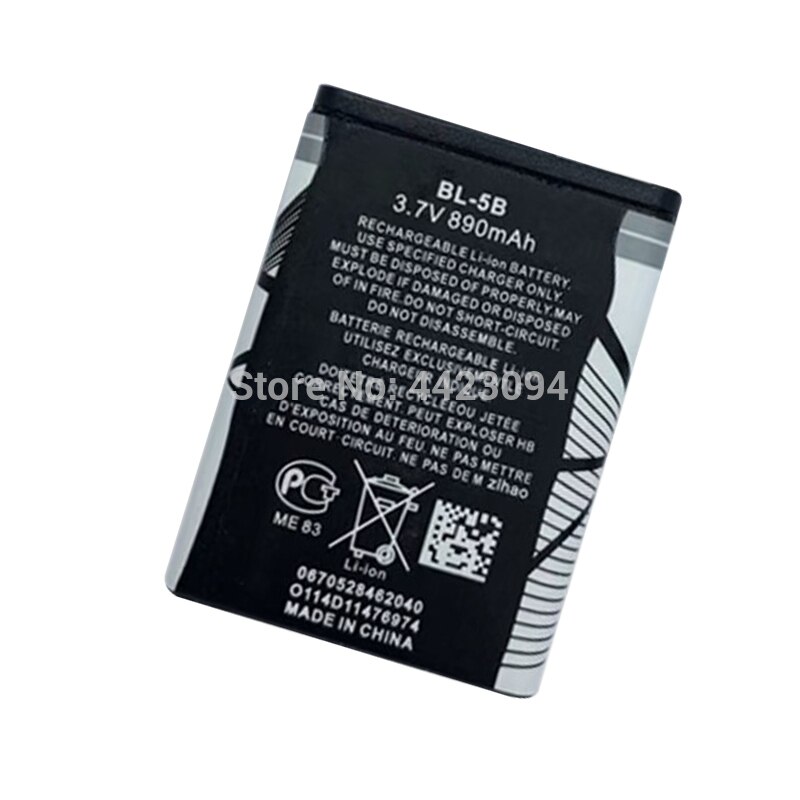 890Mah BL-5B Bl 5B Hoge Capaciteit Batterij Voor Nokia 3220 3230 5140 5140i 5200 5300 5500 6020 6021 6060 N83 N90 BL-5B Batterij